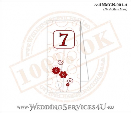 NMGN-001-A Numar de Masa pentru Nunta sau Botez cu flori rosii stilizate