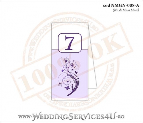 NMGN-008-A Numar de Masa pentru Nunta sau Botez cu flori si fluturi in nuante de mov lila violet
