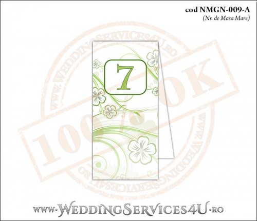 NMGN-009-A Numar de Masa pentru Nunta sau Botez cu flori albe cu contur verde