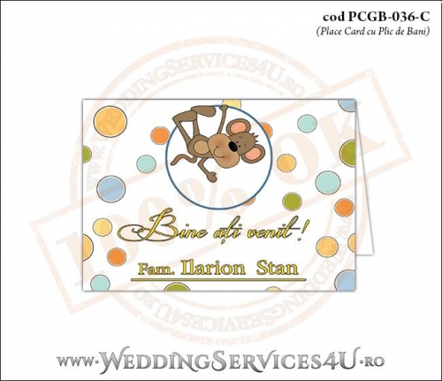 PCGB-036-C Place Card cu Plic de Bani sigilabil pentru Botez cu maimutica
