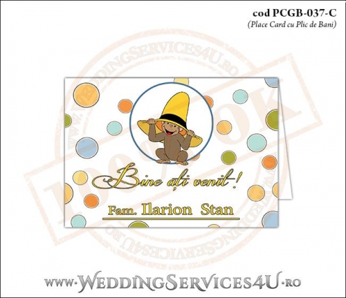 PCGB-037-C Place Card cu Plic de Bani sigilabil pentru Botez cu pui de maimutica