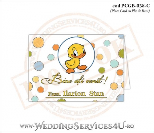 PCGB-038-C Place Card cu Plic de Bani sigilabil pentru Botez cu ratusca