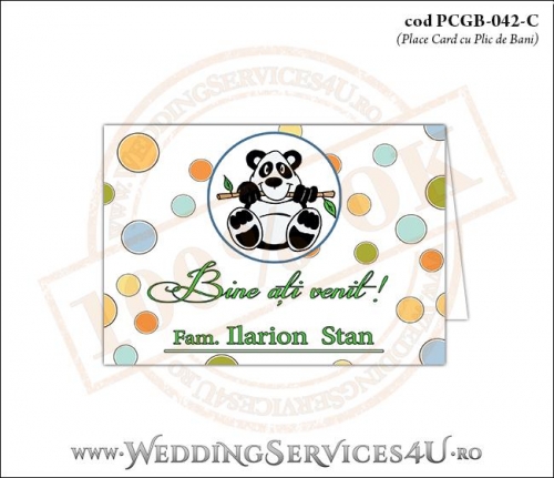 PCGB-042-C Place Card cu Plic de Bani sigilabil pentru Botez cu urs panda
