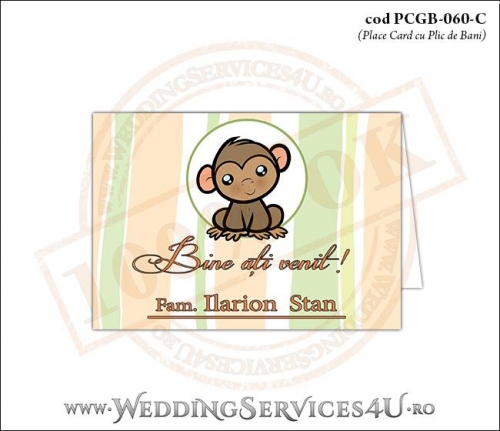 PCGB-060-C Place Card cu Plic de Bani sigilabil pentru Botez cu maimutica