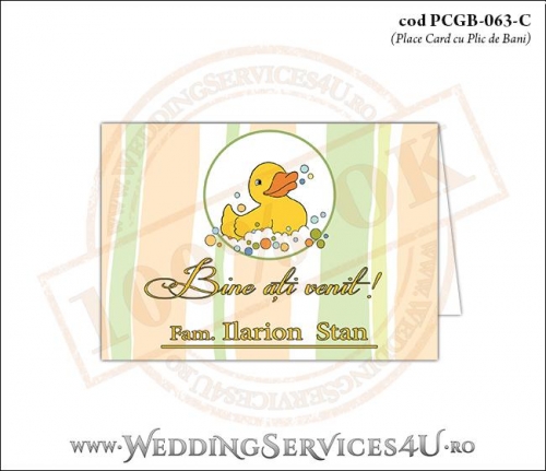 PCGB-063-C Place Card cu Plic de Bani sigilabil pentru Botez cu ratusca
