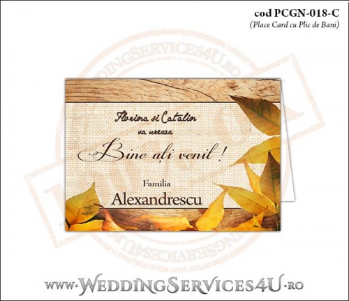 PCGN-018-C Place Card cu Plic de Bani sigilabil pentru Nunta sau Botez cu tematica de toamna