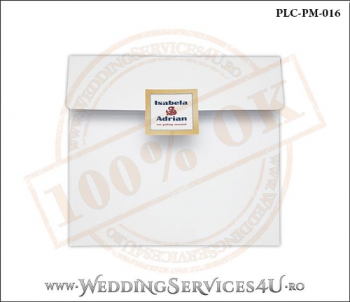 Plic Patrat pentru invitatie de Nunta Colorat Personalizat cu tematica marina realizat din carton alb mat cu Monograma Aplicata. PLC-PM-016-1