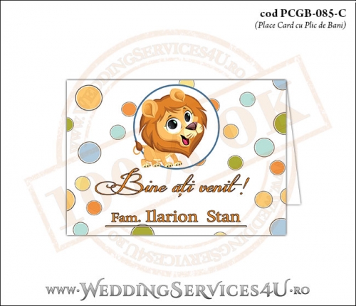 PCGB-085-C Place Card cu Plic de Bani sigilabil pentru Botez cu Pui de Leu leut