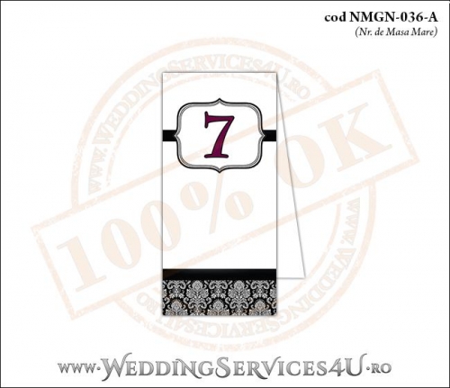 NMGN-036-A Numar de Masa pentru Nunta sau Botez cu grafica alb-negru eleganta pe stil clasic retro royal
