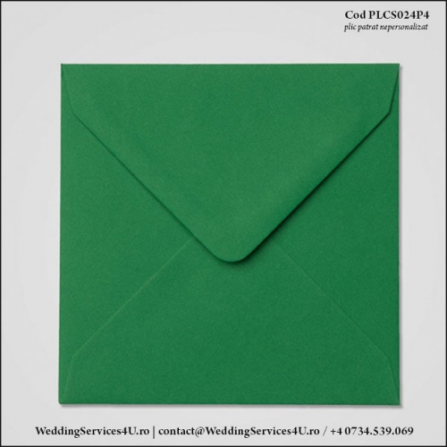 PLCS024P4 Plic Colorat Verde Inchis pentru Invitatie Patrata de Nunta Botez