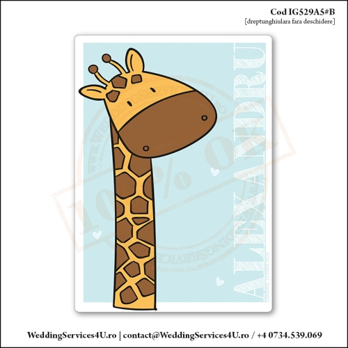 IG529A5#B Invitatie de Botez cu un Pui de Girafa Simpatic Cod IG529A56#B